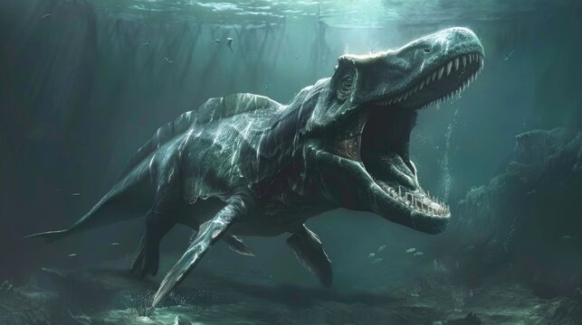 Pliosaurus, marine dinosaur from the Jurassic period. Terrifying marine predator hunting under the sea