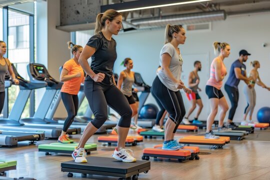 women at dynamic fitness training at group gym class. healthy active lifestyle. - Powered by Adobe