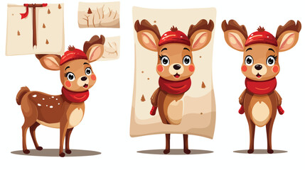 vector flat cartoon cute female christmas reindeer