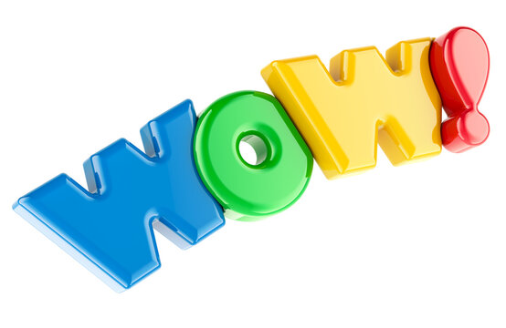 WOW, colored inscription. 3D rendering isolated on transparent background