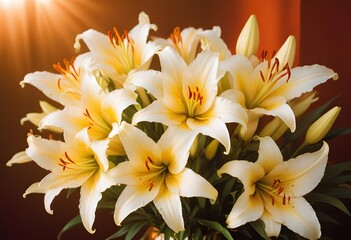 Fototapeta premium Lilies flower closeup Realistic Light understand sun light significantly summer season flower concept