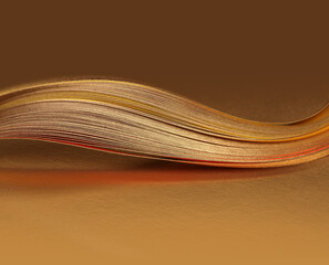 Abstract glow backgound. Gold (bronze) paper wave line on brown reflection light and shadow background.