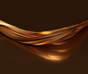 Abstract glow backgound. Gold (bronze) paper wave line on black brown reflection light and shadow...