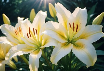 Fototapeta premium Lilies flower closeup Realistic Light understand sun light significantly summer season flower concept