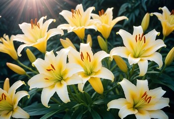 Fototapeta premium Lilies flower closeup Realistic Light understand sun light significantly summer season flower concept