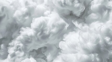 Close-up of white fluffy cotton background, abstract luxury wadding cloud texture.