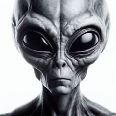 portrait Grey Alien Isolated on white background