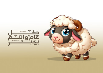 The translation we wish you Happy New Year Eid in arabic language Greeting card design elegant limbo