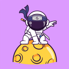 Cute Astronaut Ninja Landing On Moon Cartoon Vector Icon  Illustration. Science Technology Icon Concept Isolated Premium Vector. Flat Cartoon Style © catalyststuff
