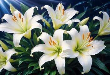 Lilies flower closeup Realistic Light understand sun light significantly summer season flower concept