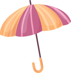 Vibrant and cheerful colorful cartoon umbrella illustration with purple and orange shade on a white background for rain protection and fashion accessory concept