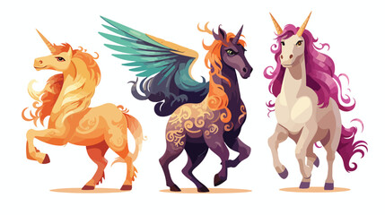 vector flat mythical animals set. Elegant unicorn f