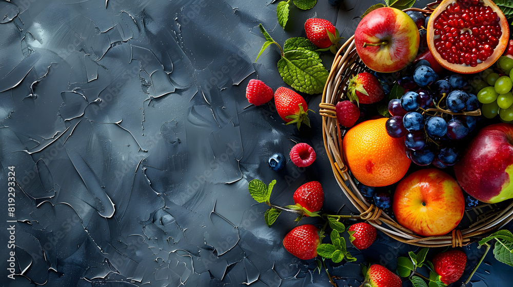 Wall mural fresh summer fruits in basket background with copy space - Wall murals
