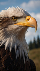 Fototapeta premium Cinematic Portrait Shot of a Majestic American Bald Eagle