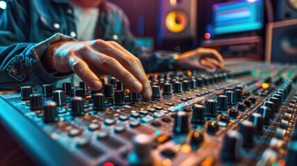 Producer, Audio Engineer Uses Control Desk for Recording New Album Track in Music Record Studio.