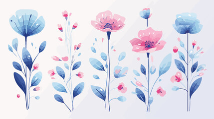 Vector floral collection poster with blue pink whit