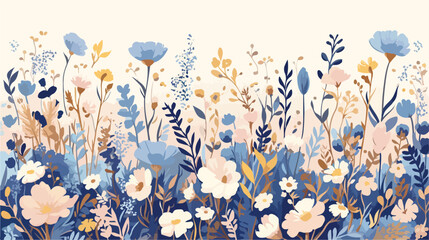 Vector floral collection poster with blue pink whit