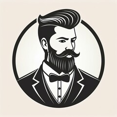 Vintage styled vector illustration of a bearded hipster man with a bow tie and suit