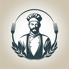 Chef emblem with laurel wreath and forks