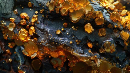 Pure gold ore nuggets from mine, close-up.