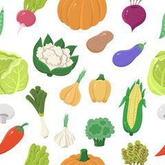 Seamless pattern with vegetables on a light green background. Simple flat background