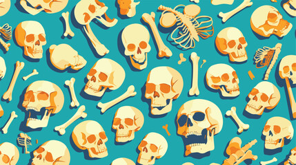 Vector human skeleton seamless pattern with skulls