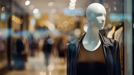 Casual clothing showcase. Mannequin in the fashion store. Various apparel collection for sale.