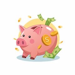 Obraz premium broken pig piggy bank with money isolated on white background