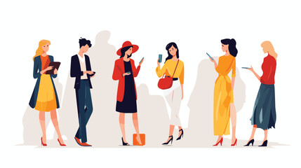 Vector illustration of fashion tiny people speaking