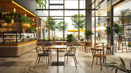 Cafe mockup. Empty modern interior design of coffee shop.