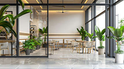 Cafe mockup. Empty modern interior design of coffee shop.