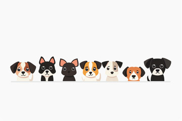 Cute dogs peeking out standing in row front and back view isolated set vector illustration set vector icon