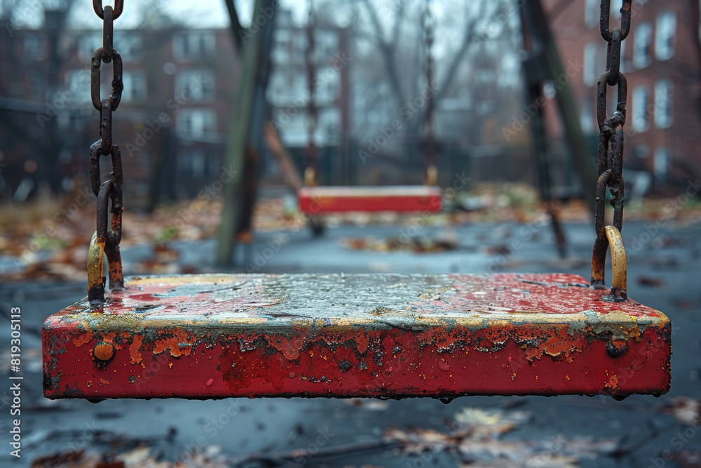 Canvas Prints a neglected playground littered with broken swings and rusted seesaws, a silent testament to the pas