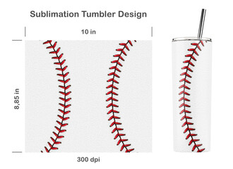 Baseball seamless sublimation template for 20 oz skinny tumbler. Sublimation illustration. Seamless from edge to edge. Full tumbler wrap.