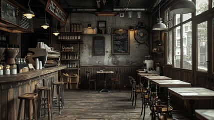 Vintage cafe interior with rustic decor