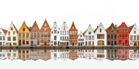 Obraz premium Row of colorful houses in the Bruges canals. White background