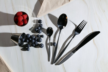 beautiful cutlery set on non isolated background