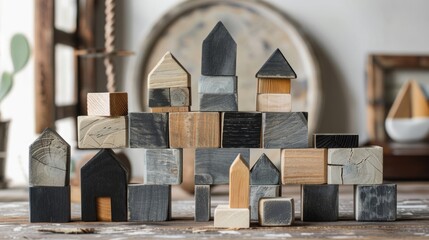 Rustic wood achromatic building blocks