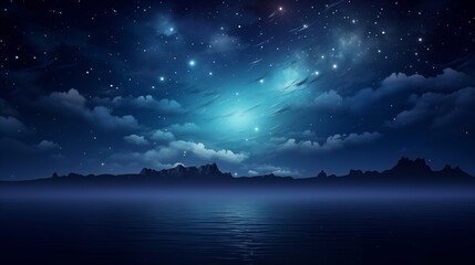 Majestic Night Sky Over Tranquil Lake with Mountain Silhouettes