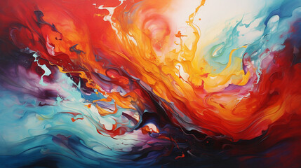 Fiery bursts of paint erupt from the canvas, creating a mesmerizing abstract display of intense energy.