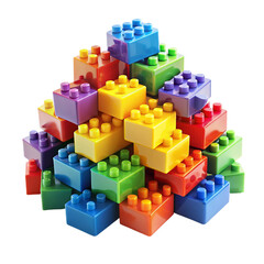 Fototapeta premium Pile of rainbow color plastic building toy blocks Isolated on transparent background