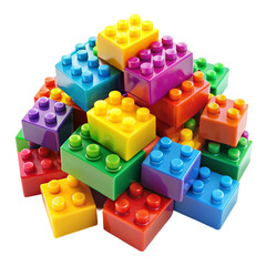 Obraz premium Pile of rainbow color plastic building toy blocks Isolated on transparent background