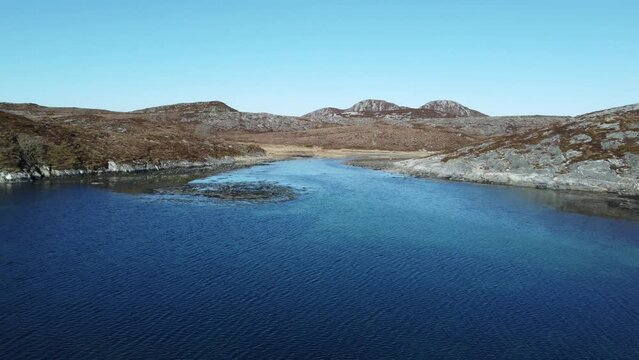 flying over clean sea, beach and mountain island aerial video, Nordland county Norway