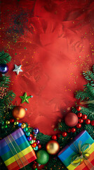 Fototapeta premium The concept of Christmas and New Year holidays. Christmas background. Red.