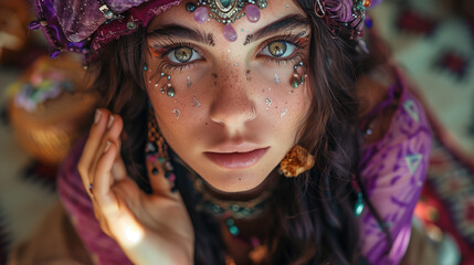 Obraz premium hippie witchie style woman make spell