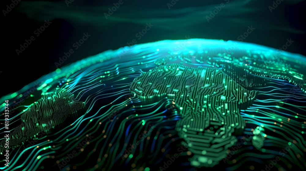 Wall mural futuristic digital world concept with glowing lines and dots. abstract data stream visual, ideal for