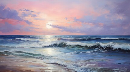 Peaceful Sunset Over the Ocean with Gentle Waves and Pastel Sky