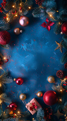 The concept of Christmas and New Year holidays. Christmas background. Blue. Generate AI.