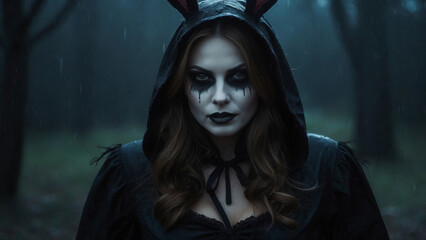 Goth Woman Dressed as Evil Rabbit