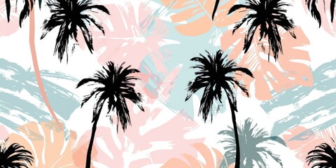 Seamless Summer Pattern with Pastel Palms
